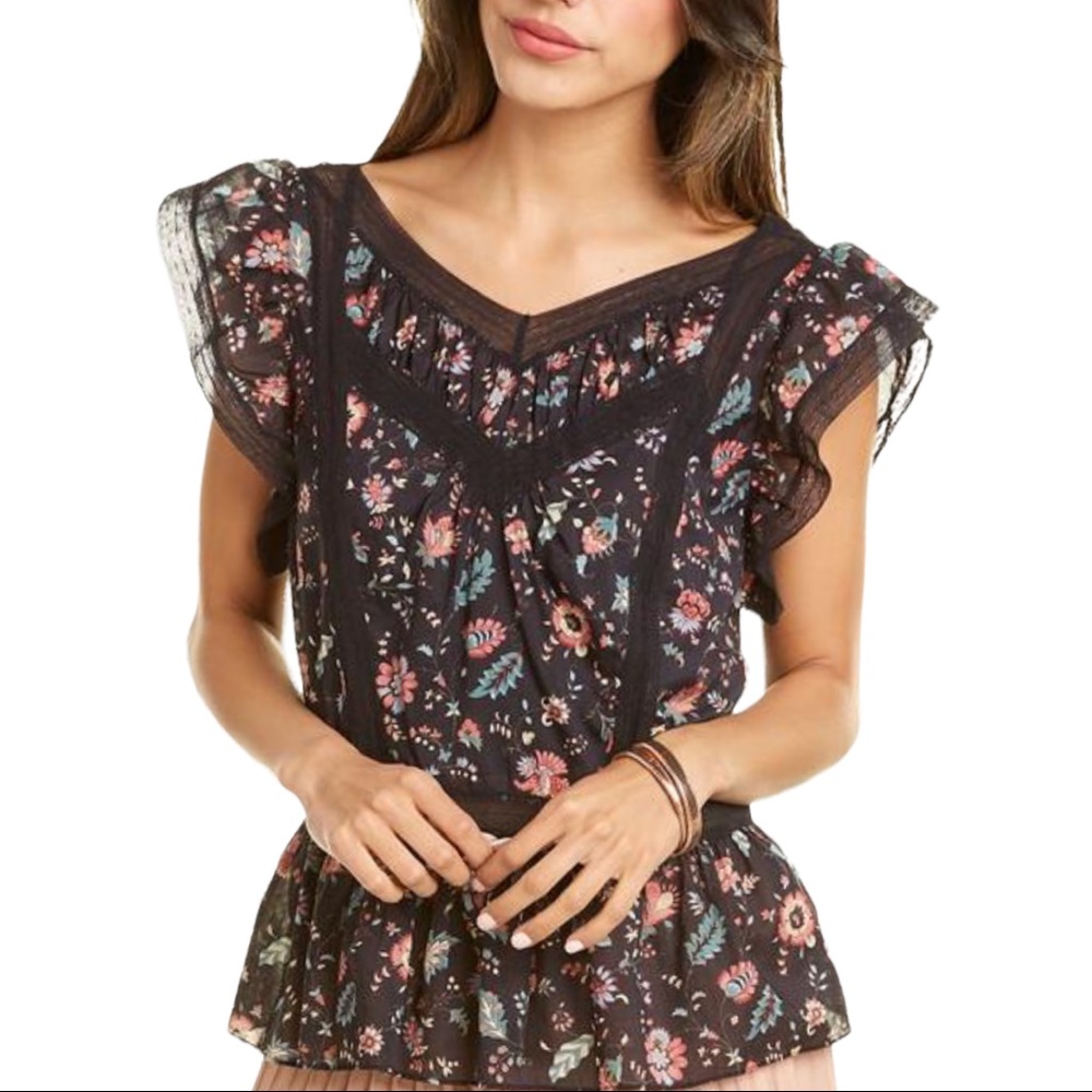 🥳 HP Rebecca Taylor La Vie x Anthropologie Felicie L Floral Lace Flutter-Sleeve